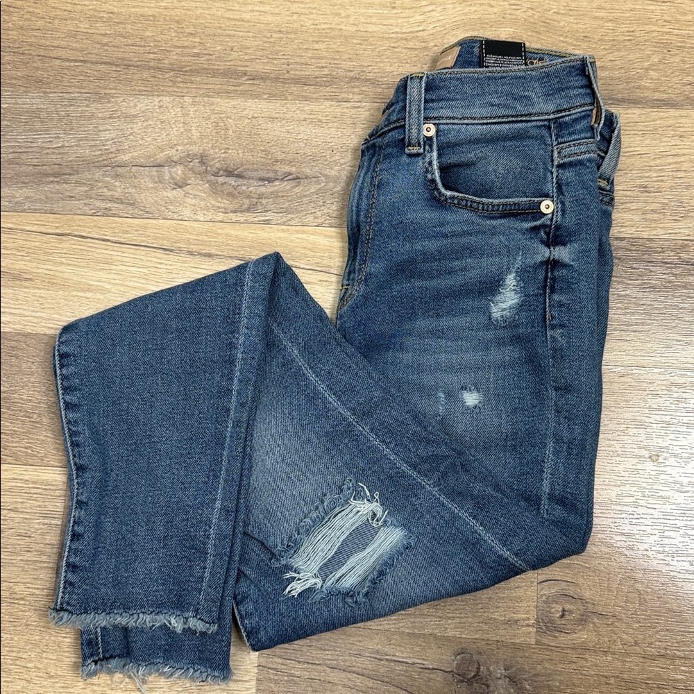 7 For All Mankind Blue Distressed Skinny Jeans Size 25